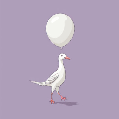 blue pigeon carrying a white balloon on a purple surface, in the style of charming character illustrations. this 2d game art features light beige and red tones, creating a whimsical atmosphere. the illustration showcases accurate bird specimens while incorporating elements of psychological phenomena illustrations. the humorous tableau adds an extra touch of charm to this delightful image. ai generatedの素材