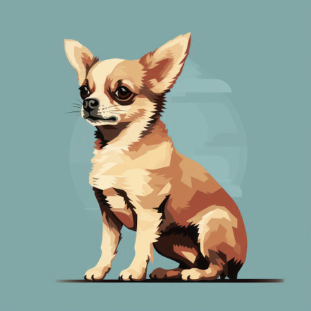 chihuahua dog illustration vector logo template, inspired by the style of cyril rolando. this playful still life painting features a dark beige and light azure color scheme. the pixel art elements, created by cody ellingham, add a touch of whimsy. digitally enhanced with light yellow and light maroon accents. ai generatedの素材