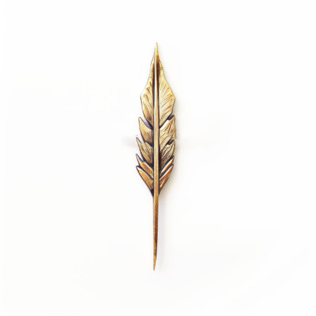 a decorative feather-shaped golden brooch with an edge, inspired by faith-inspired art, showcases a unique blend of cryengine, conceptual minimalism, and biblical iconography. this intricate piece of jewelry, reminiscent of swordpunk aesthetics, captivates the viewer with its aerial view. ai generatedの素材