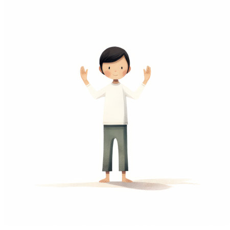 a man stands alone on a white background in this soft and dreamy illustration vector. rendered in cinema4d, it showcases the influence of indonesian art and children's book illustrations. the image exudes a tangible texture and a zen-inspired vibe. with its high resolution, it captivates the viewer's attention. ai generatedの素材