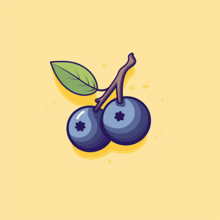 blueberries icon vector featuring stylised blueberry icons in the style of graphic novel inspired illustrations. these colorful animations and graphic design-inspired illustrations showcase berrypunk aesthetics with a combination of light yellow and crimson hues. the nature-inspired imagery is reminiscent of mid-century illustration. ai generatedの素材