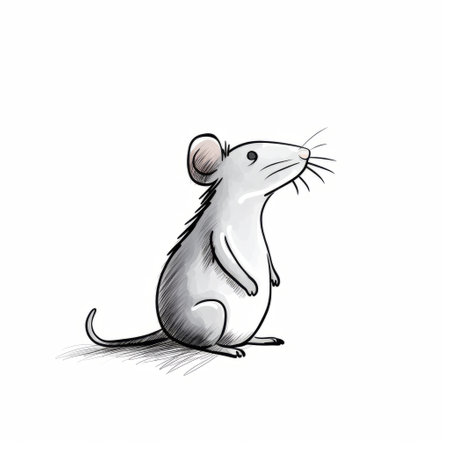 a cute little mouse drawing in the style of graphic novel sketches by jim lively. the image features a dark white and light gray color palette, showcasing both animals and people. this uhd image captures the essence of dave coverly's rough-edged 2d animation. ai generatedの素材