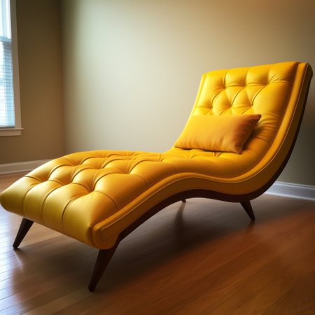 yellow sofa chaise in 3d, inspired by the styles of cristina mcallister and ed freeman. this contemporary piece features crisp and clean lines, perfect for a modern aesthetic. available for download under a creative commons attribution license. the sofa has been restored and repurposed, making it a unique diy project. enhance your space with this solarizing master. ai generatedの素材