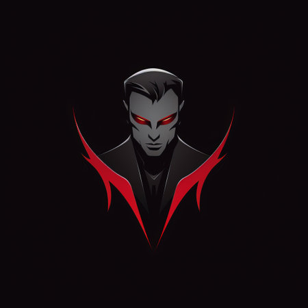 the red bat, a devil-like creature, is depicted in this photo with its head engulfed in red flames. it wears a black jacket and is portrayed in a futuristic design style. the image features simplified and stylized portraits, set against a dark silver, matte background. the artwork showcases elements of transavanguardia with bold lines and dynamic colors. ai generatedの素材