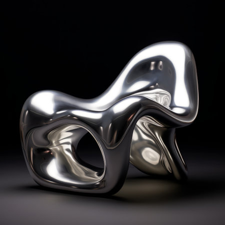 a modern silver chair with surreal organic shapes, showcasing bold futurism and fluid impressions. this 8k 3d rendering captures the distinctive influences of henry moore, with intense and dramatic lighting adding depth to the design. ai generatedの素材
