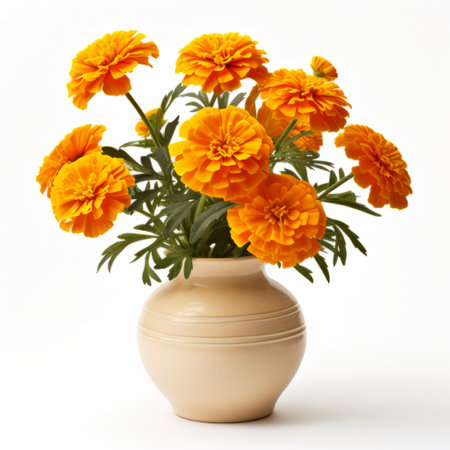 an orange vase stands prominently against a clean white background, showcasing its vibrant color. the image is processed in the style of cross-processing, reminiscent of the artistic techniques used by cicely mary barker. with a touch of zbrush, the vase exhibits gentle expressions and intricate details. this high-resolution photograph captures the vase's dark yellow hue, creating a visually striking and captivating composition. ai generatedの素材