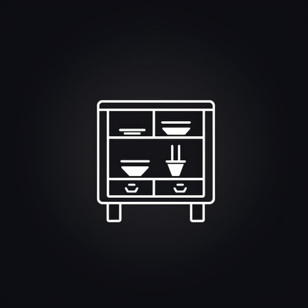 a white oriental-style cabinet icon stands out against a black background in this minimalist line art. inspired by rural china, the image features a sabattier filter that adds a touch of darkness to the overall theme. it captures a kitchen still life with a low resolution, creating a unique and intriguing visual. ai generatedの素材