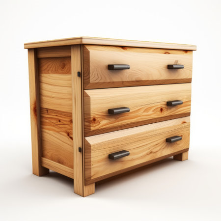 a 3d illustration of a wooden chest of drawers, showcasing unpolished authenticity. this high-resolution 32k uhd image captures the essence of prairiecore aesthetics, perfect for contemporary diy projects. the precisionist design and natural lighting add a touch of realism to this creative commons attribution image. ai generatedの素材
