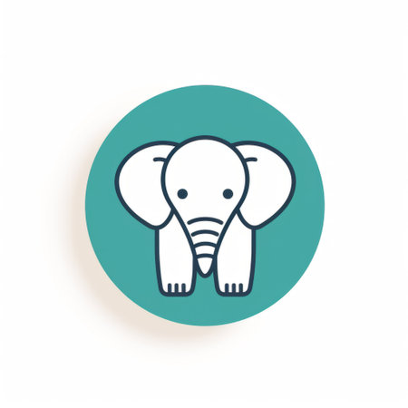 an elephant symbol in the shape of a blue square circle with a white outline. this charming character illustration features light maroon and dark green colors, showcasing a minimalistic simplicity. the design incorporates free-flowing lines and childlike illustrations, creating an interactive exhibit. ai generatedの素材
