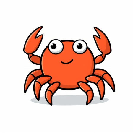 a cute cartoon crab is depicted in this bold graphic illustration. the crab is animated with vibrant orange and crimson colors, resembling scientific illustrations. this creative commons attribution artwork showcases minimalistic drawings and a sparse use of color, making it visually appealing. ai generatedの素材