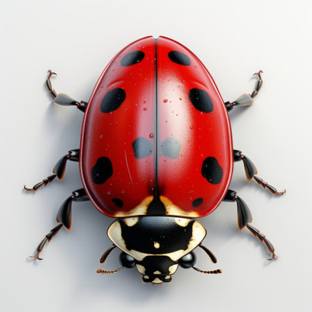 ladybug 3d model by utopia, featuring minimal retouching and explosive pigmentation. this highly detailed illustration showcases layered mesh, graphic and symmetrical elements, and a glossy finish. the character illustrations are meticulously detailed, making this ladybug model a visually stunning piece. ai generatedの素材