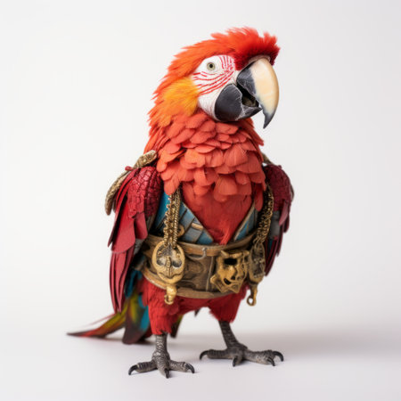 a digital sculpt by max dozrigov featuring a parrot as a pirate character. this contemporary animal sculpture, inspired by the style of graflex speed graphic, showcases intricate costumes in light crimson and gold. captured with a sony alpha a7 iii, this national geographic photo transports you to a world of adventure and creativity. ai generatedの素材