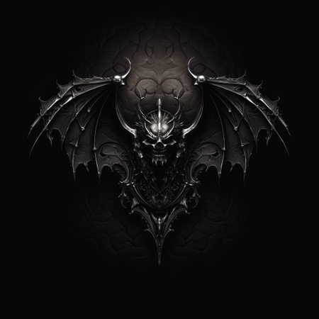 a black logo featuring a hyper-detailed and realistic rendering of an evil dragon and devil. the logo is made of liquid metal, giving it a unique and eye-catching appearance. with symbolic nabis elements and highly ornamented design, this darksynth-inspired wallpaper is sure to make a bold statement. ai generatedの素材