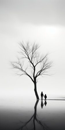 a surreal and cinematic family portrait captured in a minimalistic style, reminiscent of the renowned photographer michael kenna. this captivating image showcases the unique bond and connection within the family, while the artistic composition and lighting add a touch of surrealism. a perfect blend of artistry and emotion, this photograph captures the essence of kenna's inspiration. ai generatedの素材