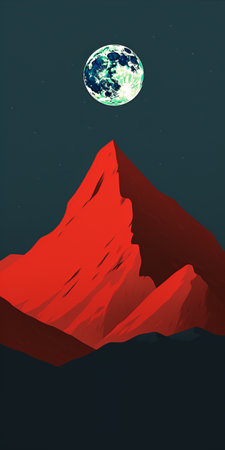 a minimalist poster design with bold typography and limited color palette, inspired by swiss designer josef muller-brockmann. the design showcases a modern, abstract depiction of a hyper-detailed mountain landscape. the poster measures 1280x720 pixels. ai generatedの素材