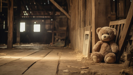 a bear in a barn, captured with professional color correction techniques. the image showcases soft shadows and a lack of contrast, resulting in a clean and focused composition. the defocus effect with a value of 1.0 adds depth to the photograph. ai generatedの素材