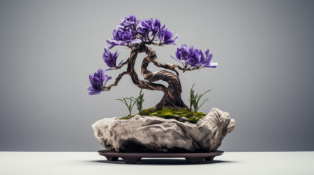 iris bonsai tree, a stunning belgian saison minimalist, makes for a perfect usable desktop wallpaper. this high-definition image captures the intricate details of the bonsai tree, creating a visually appealing and top-notch wallpaper option. ai generatedの素材