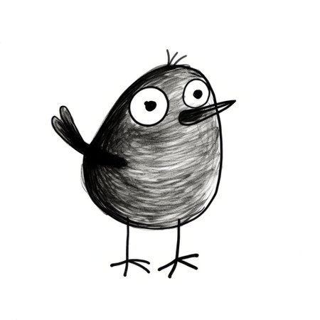 a happy bird drawing for kids, featuring a minimalistic design with the clever use of negative space. created with ink and line art, this black on white image is perfect for high-resolution projects. ai generatedの素材