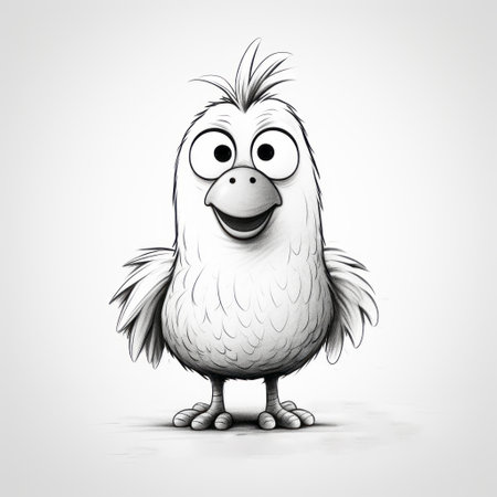 a chicken drawn with a 6b pencil in a simple line style. this drawing is perfect for kids and can be found in character books for children. the cute style captures the chicken's full body in a charming way. ai generatedの素材