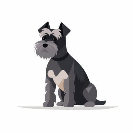 a minimalistic vector icon of a sitting schnauzer, in a flat and solid black fill style. the icon showcases a side view of the schnauzer in a sitting pose, with no background and isolated on a white background. this full-sized icon is perfect for puppydom enthusiasts and admirers of the schnauzer breed. ai generatedの素材