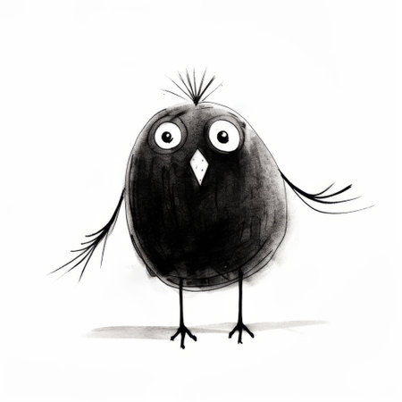 a happy bird drawing for kids, featuring a minimalistic design with the clever use of negative space. created with ink and line art, this black on white image is perfect for high-resolution projects. ai generatedの素材