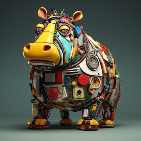 a 3d abstract sculpture of a hippopotamus inspired by the artistic styles of basquiat, picasso, miro, kandinsky, klee, birell, fairey, ardon, and buffet. ai generatedの素材