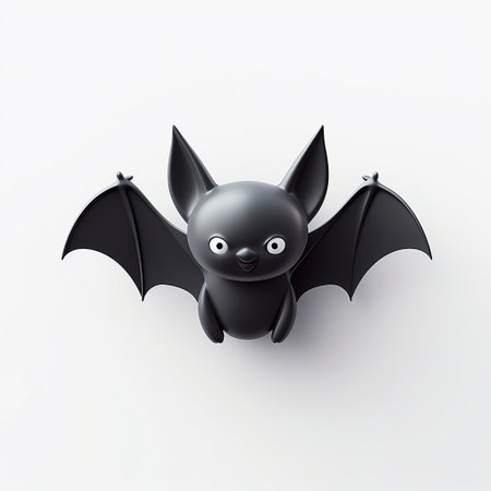 a bat 3d logo with a very cute shape, painted in a miniature small scale style. the logo showcases a minimalistic and lite object design, with a front view on a matte white background. the image is ultra high definition, providing stunning detail in 8k resolution. ai generatedの素材