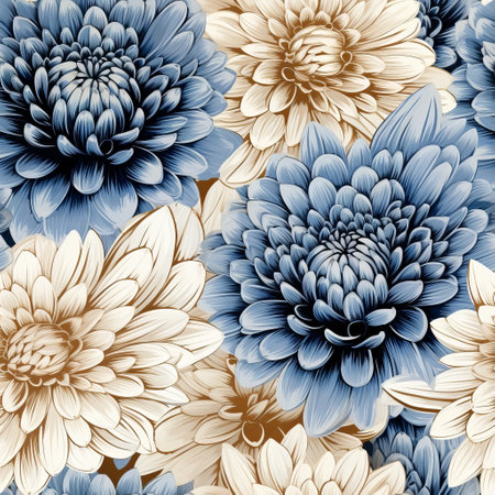 zinnia flower showcasing a captivating combination of blue and brown tones, complemented by a delicate white border. this stunning image, created in the style of a repeating pattern, features a raw texture and high resolution. with its gray and blue color palette and textural surface treatment, this print is a visually appealing addition to any space. ai generatedの素材
