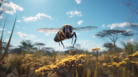 lobomon, a hyper-realistic photograph, showcases a stunning savannah backdrop. this high-resolution image, with dimensions of 1080p and 1080 x 1920, captures the intricate details of lobomon in its natural habitat. ai generatedの素材