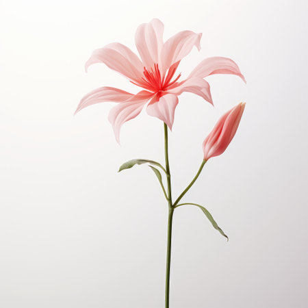 a stunning gerbera flower, specifically a jasminum variety, takes center stage in this commercial photoshoot for the cover of harper's bazaar. renowned photographer mario testino captures the flower's beauty against a clean white background in a bright studio setting. the image, rendered with exceptional detail and hyper-realistic quality, will showcase cinematic lighting and high levels of intricacy. ai generatedの素材