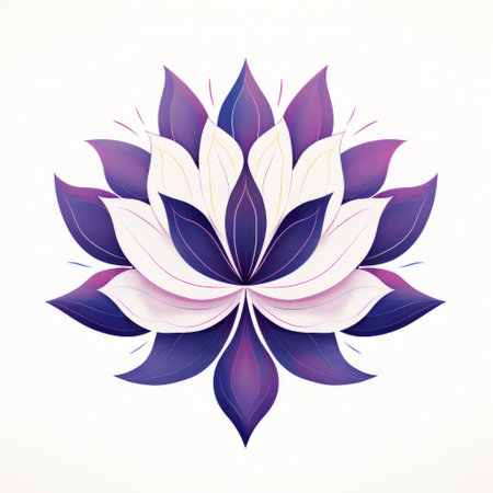folk art: a stunning royal purple lotus flower takes center stage in this minimalistic and abstract folk art piece. against a clean white background, the intricate details of the flower are highlighted, creating a visually captivating and serene composition. ai generatedの素材