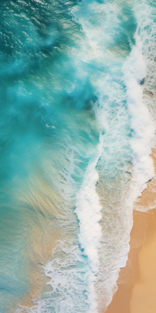 aerial view of a stunning blue water and sandy shore captured in vibrant, high-energy imagery. this 8k resolution national geographic photo showcases the beauty of australian tonalism with its tumblewave and atmospheric tonalities. ai generatedの素材