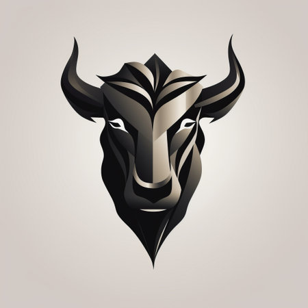 a vector image of a bold and distinctive bull head illustration, featuring a dark bronze and light beige color scheme with subtle gradients. the design showcases a geometric balance and a bold-graphic style, with a dark gray undertone. this unique character design stands out with its distinctive features. ai generatedの素材