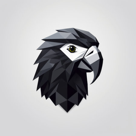 parrot head logo graphic design featuring a magical illustration in the style of faceted forms. the design showcases a dark gray and light black color scheme with a technological touch. with realistic attention to detail, the eye-catching composition incorporates geometric shapes on a white background. ai generatedの素材
