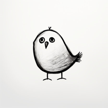 a happy bird drawing for kids, featuring a minimalistic design with clever use of negative space. created using ink and line art, this black on white image is high resolution, perfect for printing or digital use. ai generatedの素材