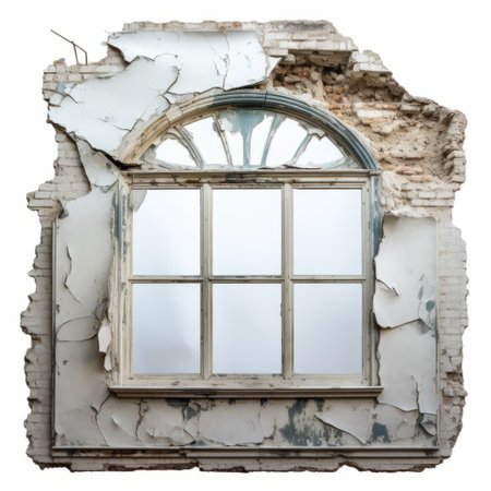 the scratched white window glass, in the style of urban decay realism, showcases a strong emotional impact with its rococo-inspired design. the realistic rendering captures the essence of a 19th-century style, reminiscent of the works progress administration (wpa) era. the cutripped appearance adds to the overall aesthetic, creating a captivating visual narrative. ai generatedの素材