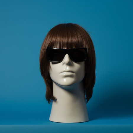 a model mannequin wearing sunglasses, reminiscent of the iconic rock and roll imagery, is captured in this photo. the sunglasses have a dark brown and light blue color combination, resembling the style of the rodenstock imagon 300mm f58 lens. this digitally enhanced image was taken with a hasselblad h6d-400c camera, known for its modular design and exceptional object portraiture capabilities. ai generatedの素材