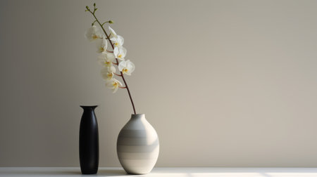 a modern and minimalistic flower centerpiece in a vase, styled in minimalism with clean lines and a simple color palette. the painting captures the essence of modern portraiture, with a focus on the subject's details and a neutral color tone. the lighting is soft and subtle, enhancing the subject's features. ai generatedの素材