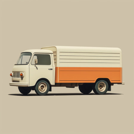truck with cream background featuring clean and simple designs in the style of annibale carracci. this cinquecento-inspired vehicle, colorized with light white and light orange, showcases alessandro gottardo's artistry. perfect for ad posters, this truck exudes elegance and sophistication. ai generatedの素材