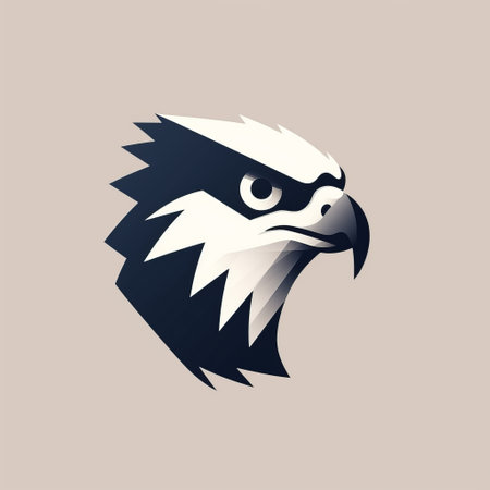 an eagle logo design featuring a simple and dynamic icon in dark beige and navy. the design showcases exaggerated facial expressions, heavy shading, and a black and white grayscale palette. created by tom whalen, the logo embodies a flat shading style and deceptively simple compositions. ai generatedの素材