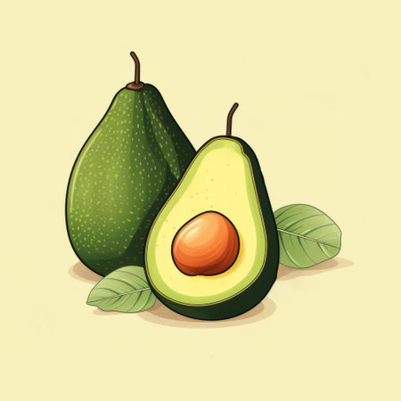 avocado, minimalistic design, light yellow background, pastel colors. ai generatedの素材