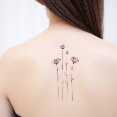 a minimalist tattoo design of a meadow, uncolored, set against a clean white backdrop. the design showcases the silhouette of a majestic meadow in a modern and abstract style. the composition is a centered shot, captured with a high-resolution 16k camera using a 50mm lens for sharp focus. ai generatedの素材