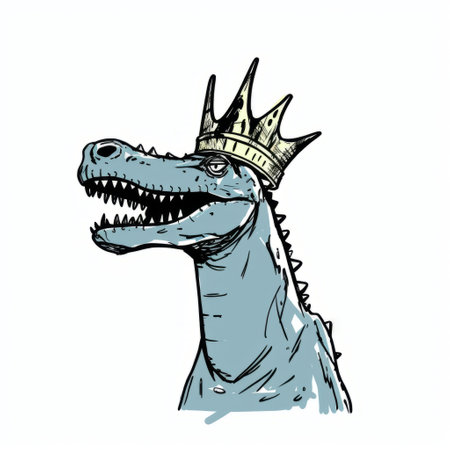 a plateosaurus with a crown in basquiat style, depicted as a minimalistic one-line drawing in png format. this artwork showcases the stroke technique, resembling the iconic lacoste dino design. ai generatedの素材
