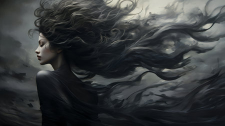 artistic wallpapers featuring dark wings, smoke, black birds, clouds, fire, water, rainbows, and dark clouds. these cool ideas are presented in the style of classical figurative realism, monochromatic portraits, anime art, and naturalistic ocean waves. the wallpapers also showcase tangled nests, speedpainting, and a dark gray color scheme. ai generatedの素材