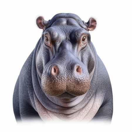 a black and white image of a hippo with its mouth open. this realistic rendering of the hippo captures its expressive nature. the image is in the style of colorful caricature, with a touch of light indigo and bronze. the hyper-realistic animal illustration is in ultra hd, showcasing the charming character of the hippo. ai generatedの素材