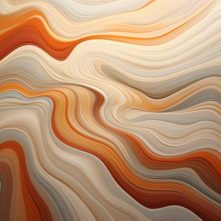 an artistic orange and yellow swirl wave pattern, reminiscent of realistic landscapes, showcases soft tonal colors, colorful layered forms, light white and bronze accents. the design features naturalistic shadows, accurate topography, and ultra-detailed elements against a backdrop of naturalistic landscape backgrounds. ai generatedの素材