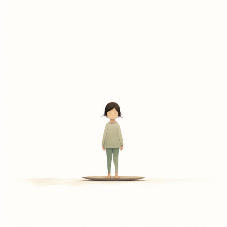 a 5-year-old girl named ashley is captured in a photograph, striking a yoga tadasana pose. the image features a white background and is part of the character series created by alessandro gottardo. ai generatedの素材