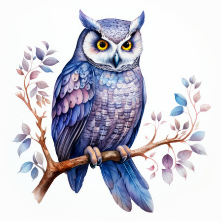 a stunning owl watercolor clipart with intricate dappled pattern, ideal for various creative projects like digital painting and paper crafting. this highly detailed illustration showcases a white background and is free from any signature or text. ai generatedの素材