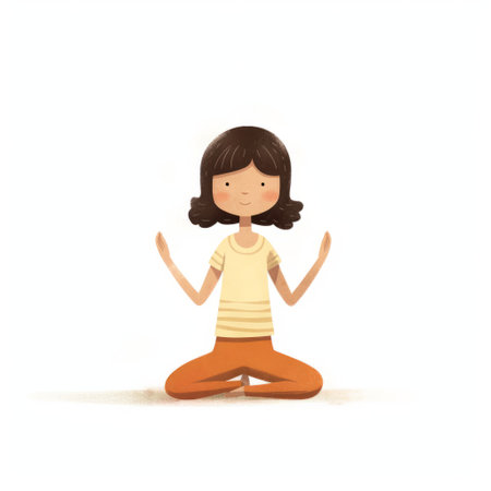a 5-year-old girl named lisa is captured in a photograph, striking the yoga tadasana pose. the image features a white background and showcases the character created by alessandro gottardo. ai generatedの素材