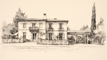 hand-drawn sketch of a classic expressionist architecture from italy's wine country in the mid-1800s. ai generatedの素材